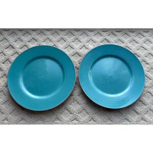 Set Of 2 Baum Tangier‎ Dinner Plates Turquoise & Orange 11 Inch Stoneware